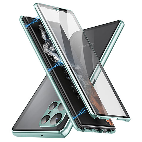 Coque Rebord Bumper Luxe Aluminum Metal Miroir 360 Degres Housse Etui Aimant LK2 pour Samsung Galaxy S23 Ultra 5G Vert