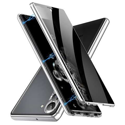 Coque Rebord Bumper Luxe Aluminum Metal Miroir 360 Degres Housse Etui Aimant LK2 pour Samsung Galaxy S24 5G Argent