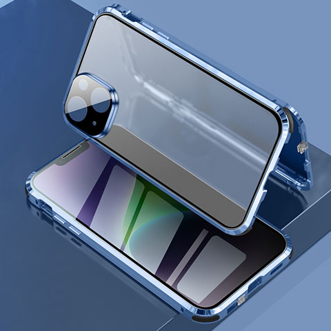 Coque Rebord Bumper Luxe Aluminum Metal Miroir 360 Degres Housse Etui Aimant LK3 pour Apple iPhone 13 Bleu