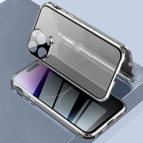 Coque Rebord Bumper Luxe Aluminum Metal Miroir 360 Degres Housse Etui Aimant LK3 pour Apple iPhone 14 Pro Max Argent
