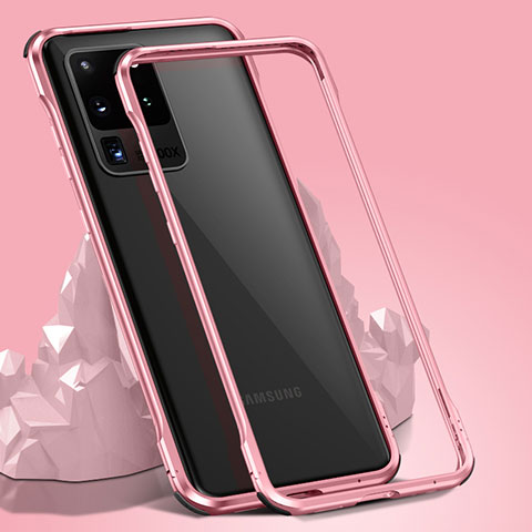 Coque Rebord Bumper Luxe Aluminum Metal Miroir 360 Degres Housse Etui Aimant LK3 pour Samsung Galaxy S20 Ultra 5G Or Rose