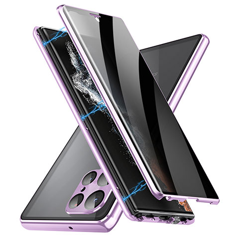 Coque Rebord Bumper Luxe Aluminum Metal Miroir 360 Degres Housse Etui Aimant LK3 pour Samsung Galaxy S22 Ultra 5G Violet