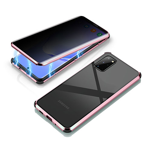 Coque Rebord Bumper Luxe Aluminum Metal Miroir 360 Degres Housse Etui Aimant LK4 pour Samsung Galaxy S20 Plus 5G Or Rose