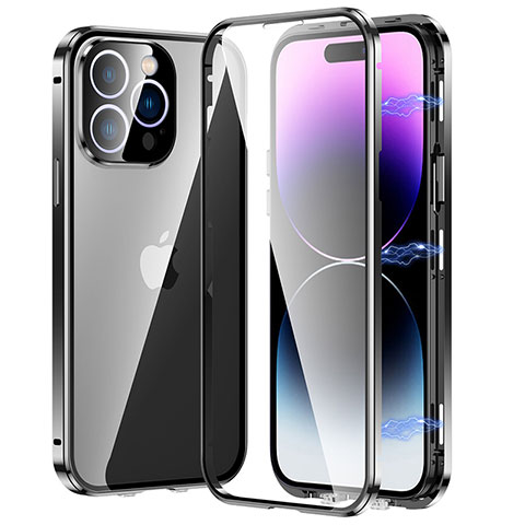 Coque Rebord Bumper Luxe Aluminum Metal Miroir 360 Degres Housse Etui Aimant LO1 pour Apple iPhone 16 Pro Max Noir