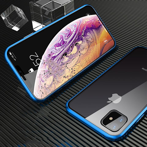 Coque Rebord Bumper Luxe Aluminum Metal Miroir 360 Degres Housse Etui Aimant M01 pour Apple iPhone 11 Bleu