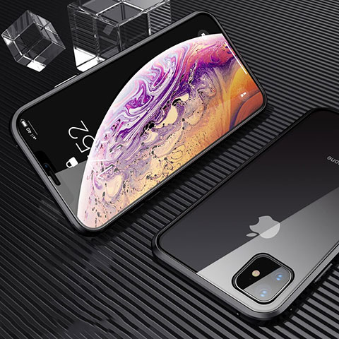 Coque Rebord Bumper Luxe Aluminum Metal Miroir 360 Degres Housse Etui Aimant M01 pour Apple iPhone 11 Noir