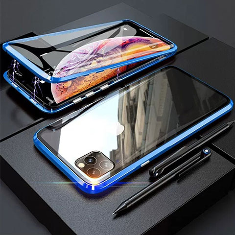 Coque Rebord Bumper Luxe Aluminum Metal Miroir 360 Degres Housse Etui Aimant M01 pour Apple iPhone 11 Pro Bleu