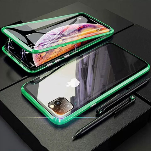 Coque Rebord Bumper Luxe Aluminum Metal Miroir 360 Degres Housse Etui Aimant M01 pour Apple iPhone 11 Pro Vert