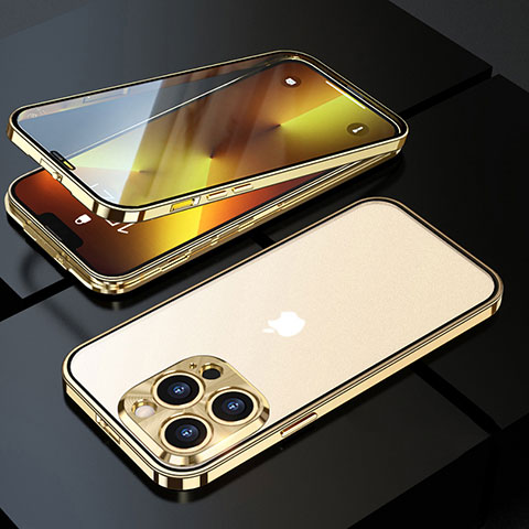 Coque Rebord Bumper Luxe Aluminum Metal Miroir 360 Degres Housse Etui Aimant M01 pour Apple iPhone 13 Pro Max Or