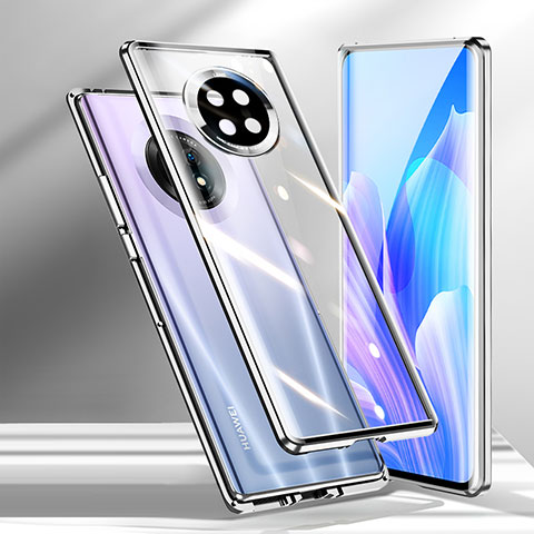 Coque Rebord Bumper Luxe Aluminum Metal Miroir 360 Degres Housse Etui Aimant M01 pour Huawei Enjoy 20 Plus 5G Argent