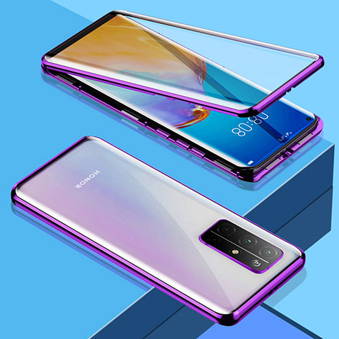 Coque Rebord Bumper Luxe Aluminum Metal Miroir 360 Degres Housse Etui Aimant M01 pour Huawei Honor 30S Violet