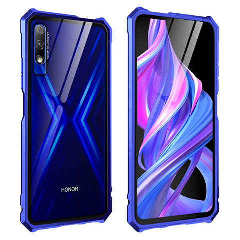 Coque Rebord Bumper Luxe Aluminum Metal Miroir 360 Degres Housse Etui Aimant M01 pour Huawei Honor 9X Bleu