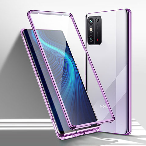 Coque Rebord Bumper Luxe Aluminum Metal Miroir 360 Degres Housse Etui Aimant M01 pour Huawei Honor X10 Max 5G Violet