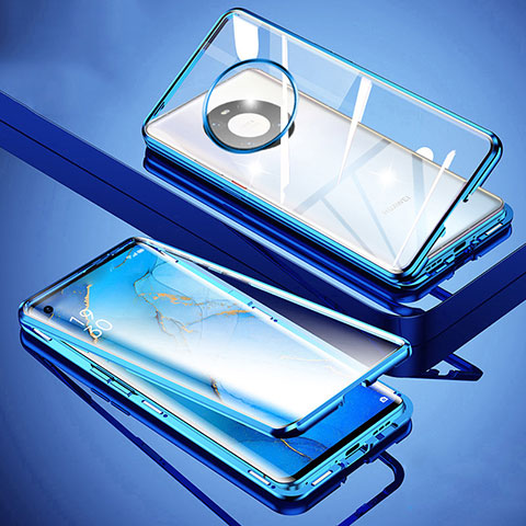 Coque Rebord Bumper Luxe Aluminum Metal Miroir 360 Degres Housse Etui Aimant M01 pour Huawei Mate 40 Bleu