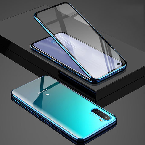 Coque Rebord Bumper Luxe Aluminum Metal Miroir 360 Degres Housse Etui Aimant M01 pour Huawei Mate 40 Lite 5G Bleu