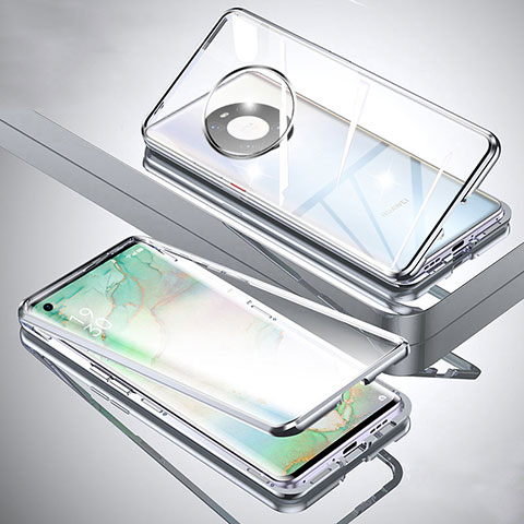 Coque Rebord Bumper Luxe Aluminum Metal Miroir 360 Degres Housse Etui Aimant M01 pour Huawei Mate 40E 5G Argent