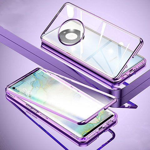 Coque Rebord Bumper Luxe Aluminum Metal Miroir 360 Degres Housse Etui Aimant M01 pour Huawei Mate 40E 5G Violet