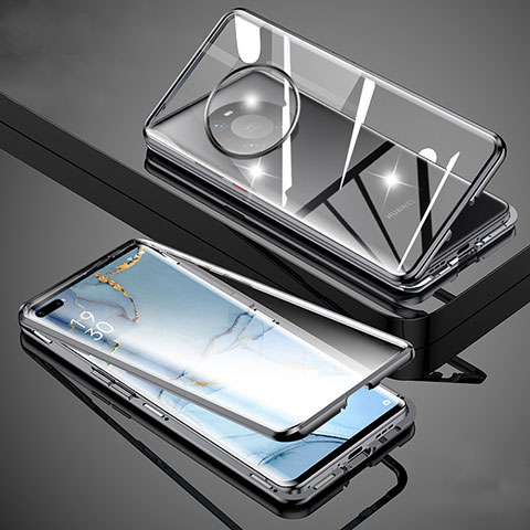 Coque Rebord Bumper Luxe Aluminum Metal Miroir 360 Degres Housse Etui Aimant M01 pour Huawei Mate 40E Pro 5G Noir