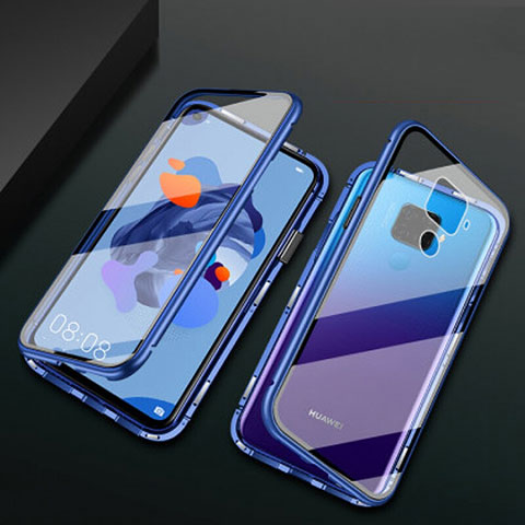 Coque Rebord Bumper Luxe Aluminum Metal Miroir 360 Degres Housse Etui Aimant M01 pour Huawei Nova 5i Pro Bleu