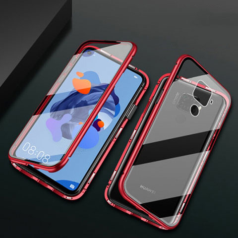 Coque Rebord Bumper Luxe Aluminum Metal Miroir 360 Degres Housse Etui Aimant M01 pour Huawei Nova 5i Pro Rouge