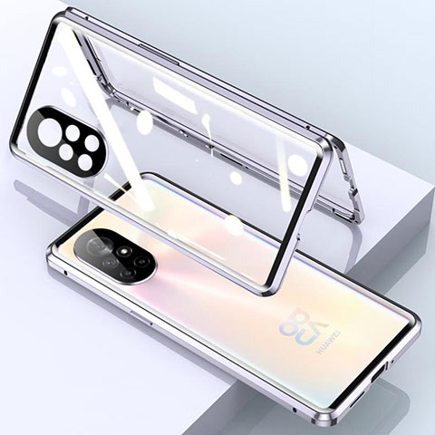 Coque Rebord Bumper Luxe Aluminum Metal Miroir 360 Degres Housse Etui Aimant M01 pour Huawei Nova 8 5G Argent