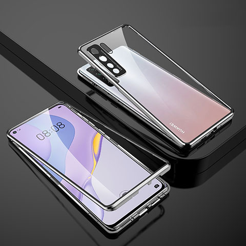 Coque Rebord Bumper Luxe Aluminum Metal Miroir 360 Degres Housse Etui Aimant M01 pour Huawei P40 Lite 5G Argent