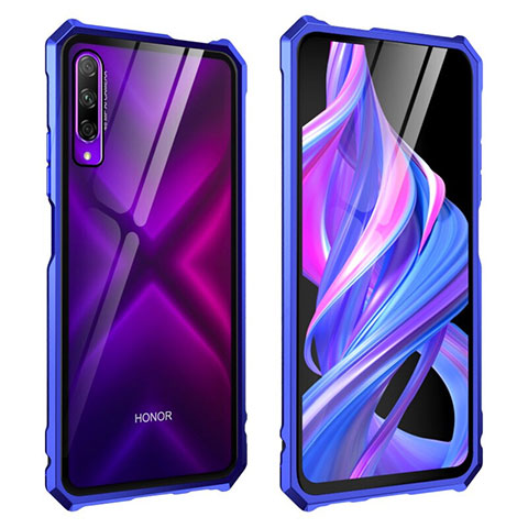 Coque Rebord Bumper Luxe Aluminum Metal Miroir 360 Degres Housse Etui Aimant M01 pour Huawei Y9s Bleu