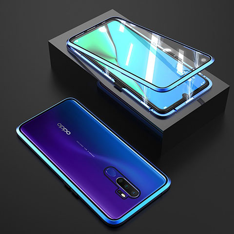 Coque Rebord Bumper Luxe Aluminum Metal Miroir 360 Degres Housse Etui Aimant M01 pour Oppo A11 Bleu