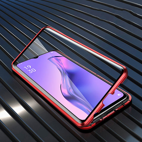 Coque Rebord Bumper Luxe Aluminum Metal Miroir 360 Degres Housse Etui Aimant M01 pour Oppo A31 Rouge