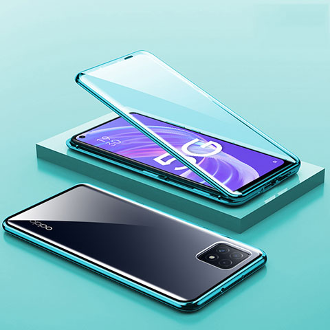 Coque Rebord Bumper Luxe Aluminum Metal Miroir 360 Degres Housse Etui Aimant M01 pour Oppo A53 5G Vert