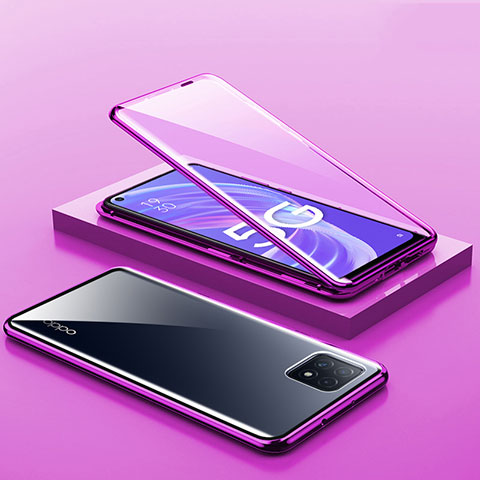 Coque Rebord Bumper Luxe Aluminum Metal Miroir 360 Degres Housse Etui Aimant M01 pour Oppo A53 5G Violet