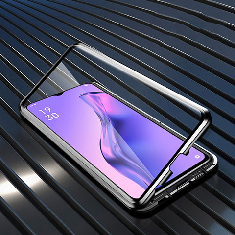 Coque Rebord Bumper Luxe Aluminum Metal Miroir 360 Degres Housse Etui Aimant M01 pour Oppo A8 Noir