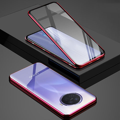 Coque Rebord Bumper Luxe Aluminum Metal Miroir 360 Degres Housse Etui Aimant M01 pour Oppo Ace2 Rouge