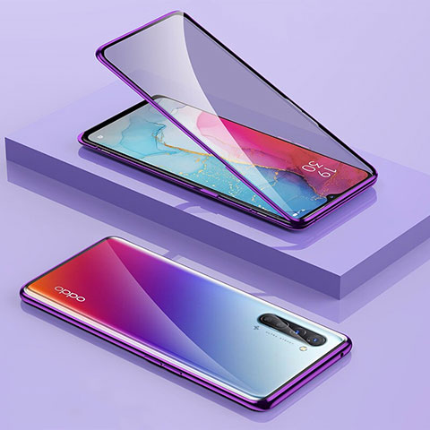 Coque Rebord Bumper Luxe Aluminum Metal Miroir 360 Degres Housse Etui Aimant M01 pour Oppo Find X2 Lite Violet