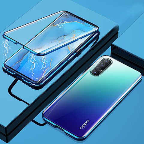 Coque Rebord Bumper Luxe Aluminum Metal Miroir 360 Degres Housse Etui Aimant M01 pour Oppo Find X2 Neo Bleu