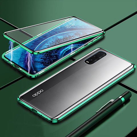 Coque Rebord Bumper Luxe Aluminum Metal Miroir 360 Degres Housse Etui Aimant M01 pour Oppo Find X2 Vert