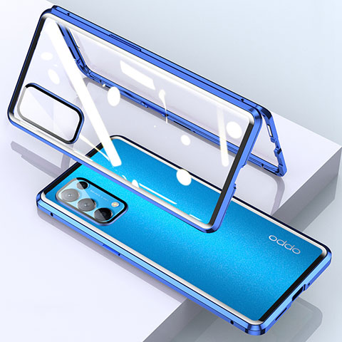 Coque Rebord Bumper Luxe Aluminum Metal Miroir 360 Degres Housse Etui Aimant M01 pour Oppo Find X3 Lite 5G Bleu