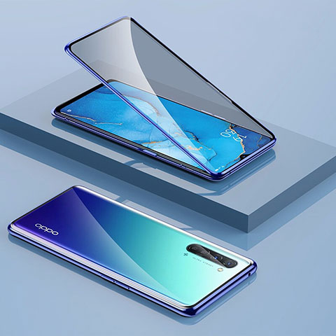 Coque Rebord Bumper Luxe Aluminum Metal Miroir 360 Degres Housse Etui Aimant M01 pour Oppo K7 5G Bleu