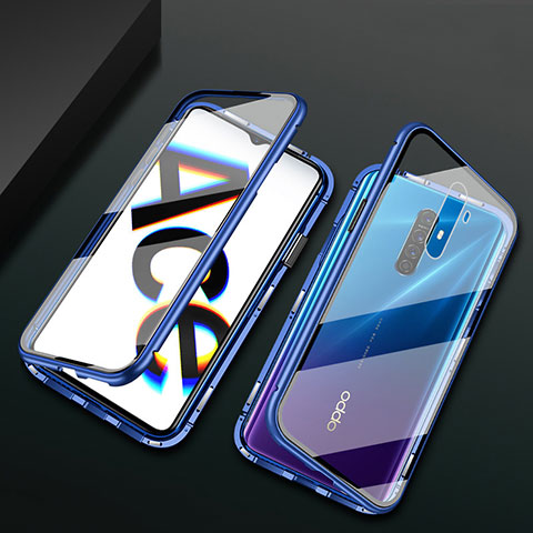 Coque Rebord Bumper Luxe Aluminum Metal Miroir 360 Degres Housse Etui Aimant M01 pour Oppo Reno Ace Bleu