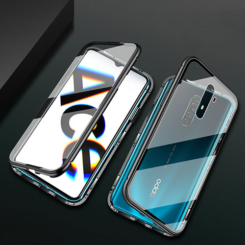 Coque Rebord Bumper Luxe Aluminum Metal Miroir 360 Degres Housse Etui Aimant M01 pour Oppo Reno Ace Noir