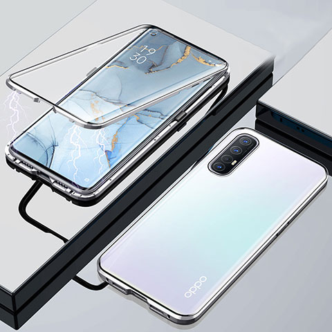 Coque Rebord Bumper Luxe Aluminum Metal Miroir 360 Degres Housse Etui Aimant M01 pour Oppo Reno3 Pro Argent