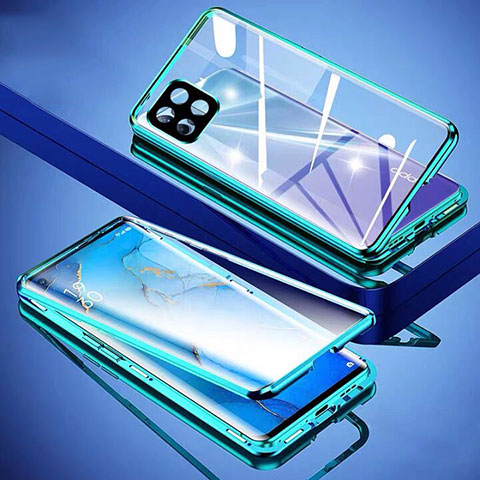 Coque Rebord Bumper Luxe Aluminum Metal Miroir 360 Degres Housse Etui Aimant M01 pour Oppo Reno4 SE 5G Vert