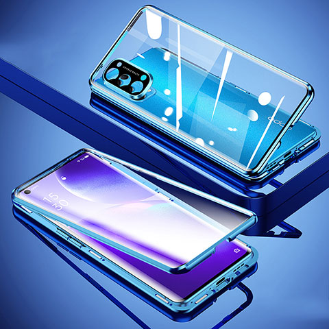 Coque Rebord Bumper Luxe Aluminum Metal Miroir 360 Degres Housse Etui Aimant M01 pour Oppo Reno5 Pro 5G Bleu