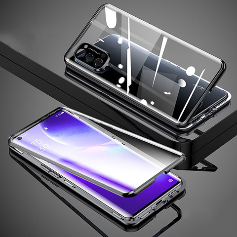 Coque Rebord Bumper Luxe Aluminum Metal Miroir 360 Degres Housse Etui Aimant M01 pour Oppo Reno5 Pro 5G Noir