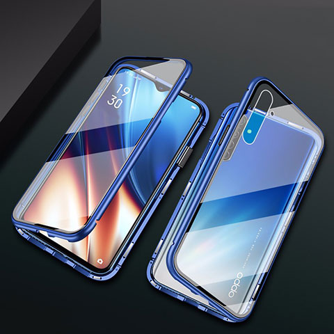 Coque Rebord Bumper Luxe Aluminum Metal Miroir 360 Degres Housse Etui Aimant M01 pour Realme XT Bleu