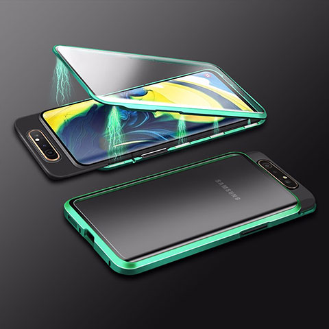 Coque Rebord Bumper Luxe Aluminum Metal Miroir 360 Degres Housse Etui Aimant M01 pour Samsung Galaxy A90 4G Vert