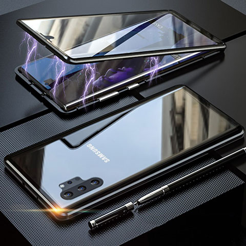 Coque Rebord Bumper Luxe Aluminum Metal Miroir 360 Degres Housse Etui Aimant M01 pour Samsung Galaxy Note 10 Plus 5G Noir