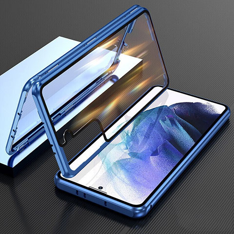 Coque Rebord Bumper Luxe Aluminum Metal Miroir 360 Degres Housse Etui Aimant M01 pour Samsung Galaxy S23 5G Bleu