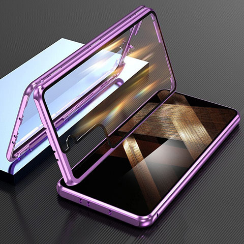 Coque Rebord Bumper Luxe Aluminum Metal Miroir 360 Degres Housse Etui Aimant M01 pour Samsung Galaxy S25 5G Violet