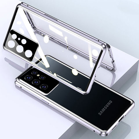 Coque Rebord Bumper Luxe Aluminum Metal Miroir 360 Degres Housse Etui Aimant M01 pour Samsung Galaxy S25 Ultra 5G Argent